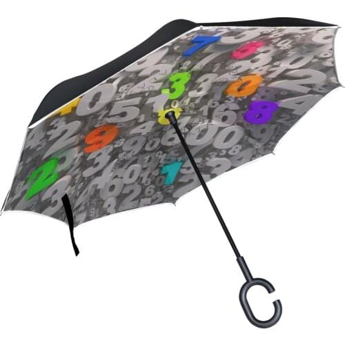 Creative Arabic Numerals Design Reverse Umbrella Windproof Double Layer Inverted Umbrella Self Stand Car Umbrella Rain Women