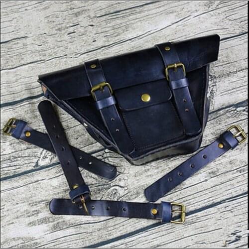 1 PC CAFE RACER Motorcycle Saddle Side Bags Genuine leather Luggage Bag Tool Bags old school Black Right Left