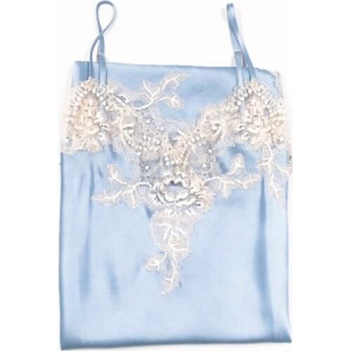 100 Silk nightdress Women Blue Lace New luxury Brand 19m Office Lady Dress 2020 Womens Summer Clothes Party Night