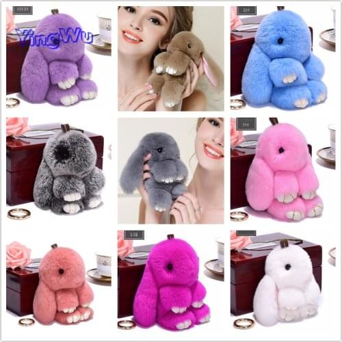 18CM Big size Cute Pluff Bunny Keychain Rex faux Rabbit Fur Key Chain For Women Bag Pendant car Fluffy fur Doll