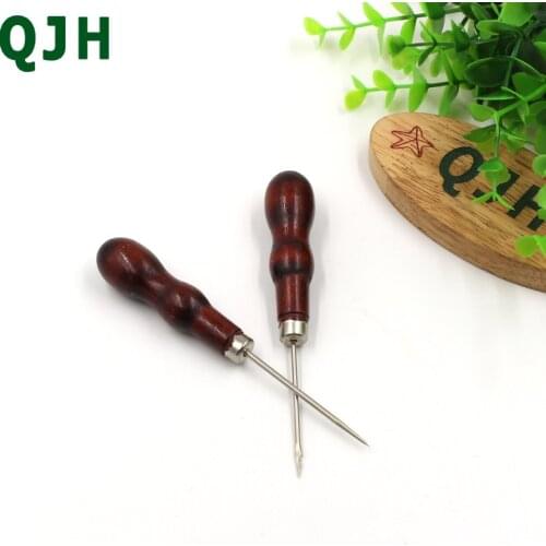 2pcs/set Wood Handle cloth awl&leather awl,Patchwork DIY punching hook-needle sewing tool Professional leather craft 13.3cm