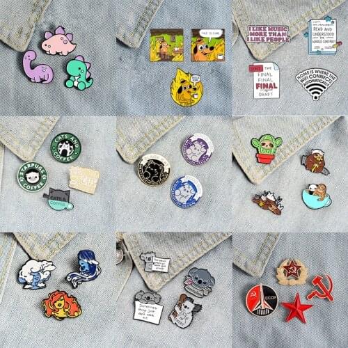 3~4pcs/set Cute Animal Baby Enamel Pins Koala T-Rex Brooch Lapel Pin Dog Cat Badge Sloth Magic Ball Jewelry Gift Amazing Price