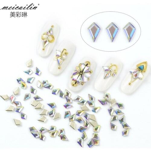 Promotion!20pcs/bag Rhombus Clear Crystal White 3D Nail Art Decoration Rhinestone Silver Flatback Rhinestones 3D Glitter Gems