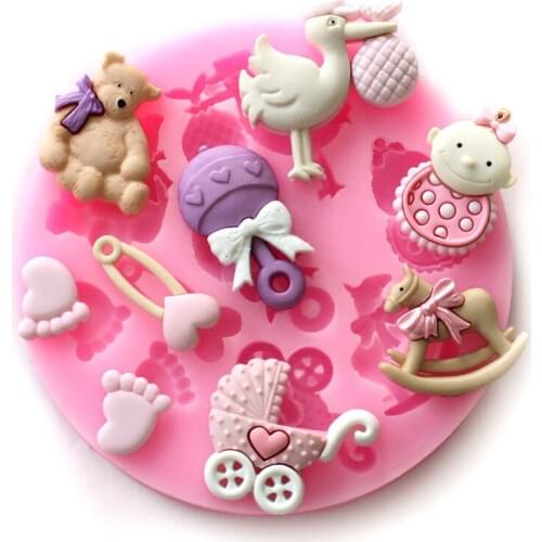 ANGRLY Baby Shower Party 3D Silicone Fondant Mold Cake Tools Kitchen Supplies Cooking Decorating Tarte Silicone Mold