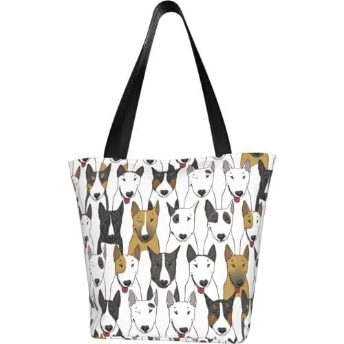 NOISYDESIGNS Women Shoulder Bag Bull Terrier Print Handbag Oxford Cloth Tote Large Capacity Shopping Bag Cute Book Bag For Girls
