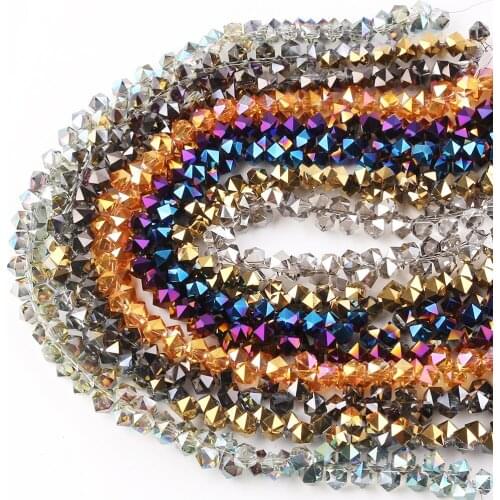6/8mm Bicone Crystal Beads Plated Glass Faceted Beads With Sharp Shaped For DIY Making Charm Accessories Craft In Bulk Wholesale