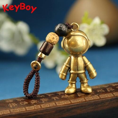 Space Robot Car Key Chain Pendant Jewelry Retro Brass Astronaut Figurine Woven Rope Keychain Women Bag Hanging Decor Accessories