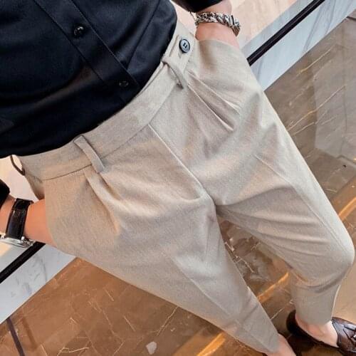 Trousers Korean Style British Business Casual Slim Fit Trousers Versatile Trousers Gray Dress Pants Slim Fit Office Trousers Men
