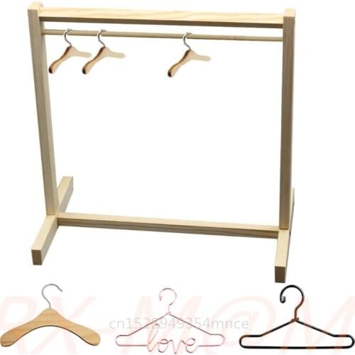 Doll Wooden Clothes Rack Garment Organizer Hangers for Dolls Handbag Clothes ,Doll Metal Hangers,Kids Adult Toy Birthday Gift