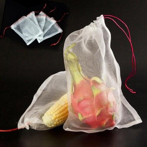 2Pcs Environmentally Reusable Sacks Bags Kitchen Fruit Vegetable Food Mesh Storage Pouch Drawstring Mesh Bag Home Grocery Bag