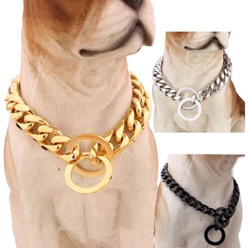 15mm Width Training Choke Dog Chain Collars For Large Dogs Pitbull Bulldog Golden Silver Black Stainless Steel Slip Dog Collars