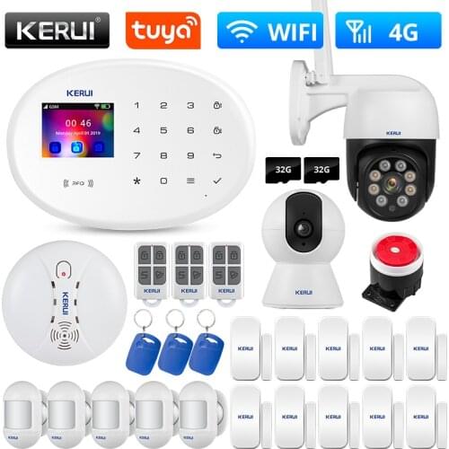 KERUI 4G GSM WIFI Tuya Smart Home Alarm system Kit Wireless Alarm Security System IP Camera Control Autodial Siren Sensor Kit