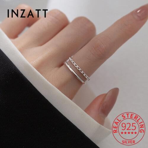INZATT Real 925 Sterling Silver Chain Double Layer Adjustable Ring For Fashion Women Party Fine Jewelry Minimalist Accessories
