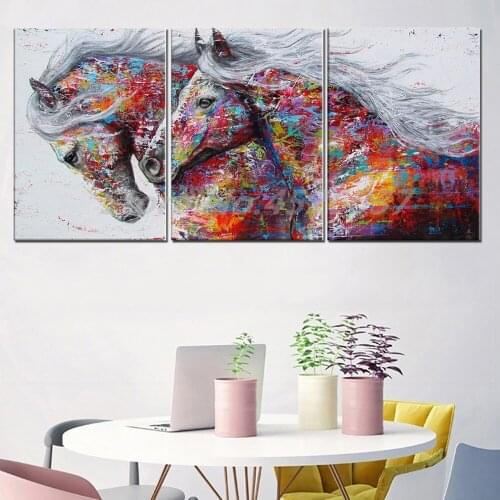 Colorful Horse Graffiti Canvas 3 Panel Wild Animals Prints Oil Paintings Posters Wall Art Pictures For Living Room Home Decor