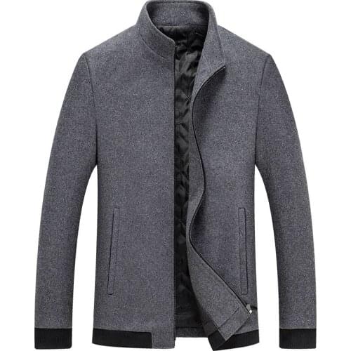 New Fashion Business Casual Wool Blends Jackets Men Spring Autumn Stand Collar Woolen Tops Jacket Coat Black Grey Clothes