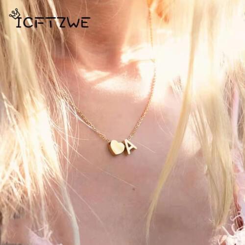 Tiny Initial Heart Necklaces For Women Stainless Steel Gold Dainty Letter Name Pendant Love Necklace Jewelry Anniversary Gift