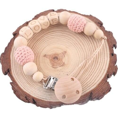 Mamihome Baby Pacifier Chains Teether Personalized Name Nipple Holder Crochet Wooden Bead Blank Soother Clasp Children Goods Toy