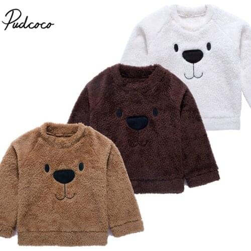 Cute Infant Toddler Baby Girl Boy Cartoon Bear Tops Blouse Sweater Sweatshirt Velvet Thick Warm Clothes 1-5Y