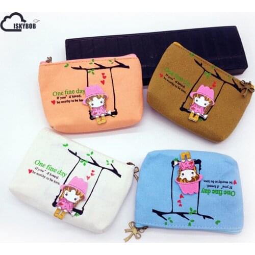ISKYBOB Cute Canvas Coin Bag Lovely Girls The Swing Holder Purse Small Zipper Wallet Card Purse Zip Key Case Money Clip