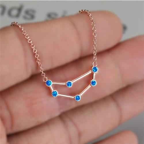 Fashion Constellation Pendant Necklace Charm Female Blue Opal Wedding Necklace Vintage Rose Gold Color Chain Necklaces For Women