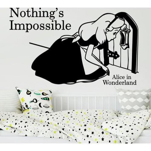Cartoon Alice in Wonderland Nothing Is Impossible Quote Wall Sticker Girl Room Nursery Alice in Wonderland Quote Wall Decal