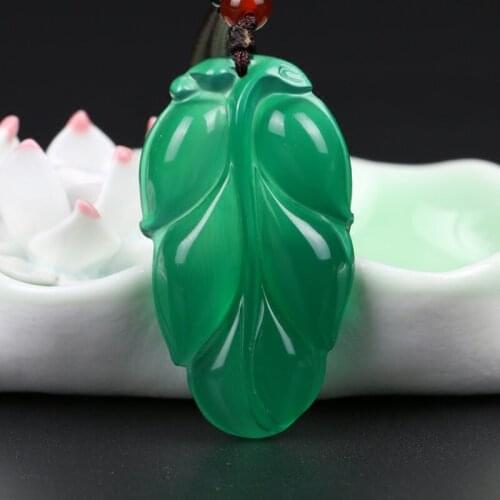 Natural Icy Green Jade Gemstone Leaf Pendant Necklace Jewelry Gift Wholesale