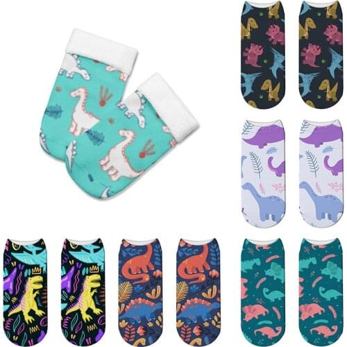 New Fashion Women Cute Casual Cotton Socks 3D Cartoon Dinosaur Printing Sock Unisex Breathable Short Socks Funny Socks Hоски