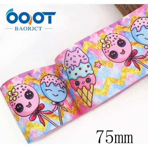 OOOT BAORJCT I-19906-2117,75mm,10yards Cartoon candy Thermal transfer Printed grosgrain Ribbons,bow cap DIY decorations material