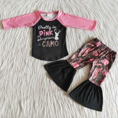 RTS Fall Outfits Children Clothing Fashion Long Sleeve Top Bell Bottom Pants 2pcs Set Cute Toddler Baby Girls Clothes Hot Sale