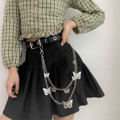 Punk HipHop Trousers Butterfly Pant Chain For Women Men Student Long Metal Skirt KeyChain Belt Waist Chain Jewelry Accessories