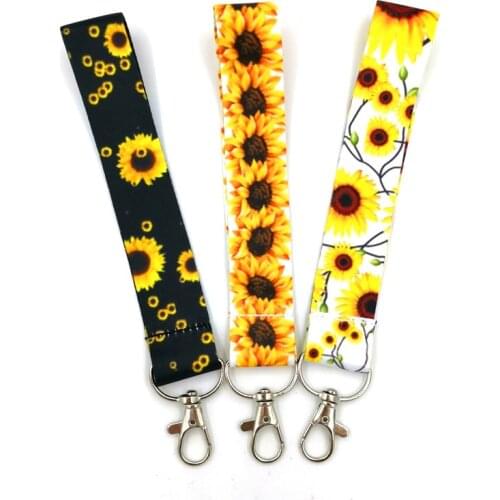 Sunflowers Flower Wristlet Hand Strap Keychain Lanyards USB ID Card Pass Gym Badge Holder Mobile Phone Straps Keycord
