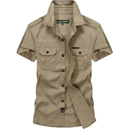 Brand Denim Shirt Men Camisa Masculina Plus Size 5XL Shirt Hombre Summer Short Sleeve Pure Cotton Military Casual Mens Shirts