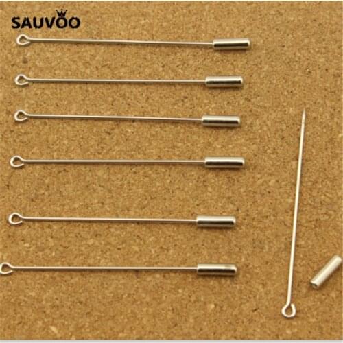 SAUVOO 10pcs/lot Rhodium Color Copper Eye Pin Blank Brooch 53MM Hat Pins with Stopper for DIY Safety Brooch Jewelry Making