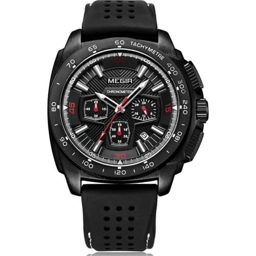 Silicone Sports MEGIR Mens Waterproof Watch Chronograph Casual Military Watches Men Top Luxury Strap Male Clock Relojes Hombre