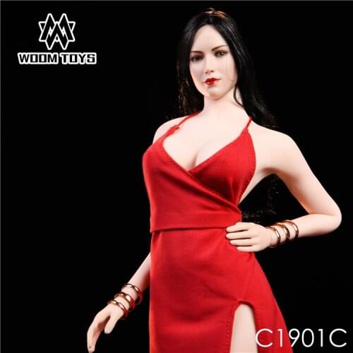 C1901 1/6 Scale Sexy Female Figure Clothes Accessory Red Carpet Long Evening Dress Black/Red/Black Color Model for 12'' Action