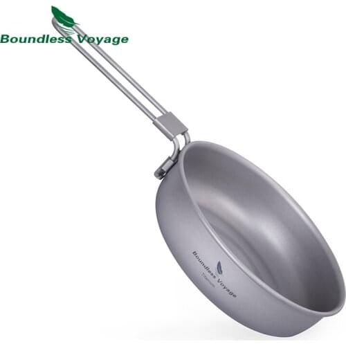 Boundless Voyage Ultra-light Titanium Frying Pan with Folding Handle Outdoor Camping Skillet Griddle Tableware Ti15170B