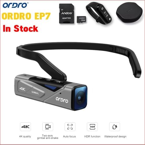 ORDRO EP7 Head Wearable 4K 60fps Video Camera First Person View Hands-Free Camcorder APP Control Autofocus with Remote Control