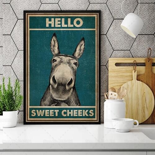 Vintage Retro Poster Hello Sweet Cheeks Funny Donkey Canvas Painting Wall Art for Home Decor