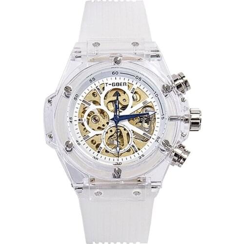 Transparent shell fashion transparent automatic hollow calendar men and women students waterproof couple mechanical watch