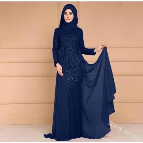 WEPBEL Full Sleeve Summer Abaya Muslim Women Elegant Dress Lace Sequined Fashion Arabic Islamic Ladies Dresses (no hijab)