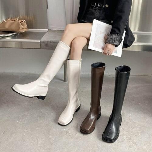 Woman Flat Boots Autumn Shoes Boots-Women Round Toe Chelsea Sexy Thigh High Heels High Sexy Low Rubber Mid-Calf 2021 White Ladi