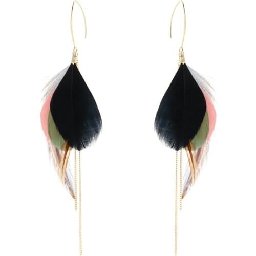 Badu Feather Earrings Women Metal Long Tassel Drop Dangle Light Weight Earrings 2020 Fashion Jewelry Wholesale Drop shipping