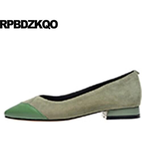 Pointed toe flats green spring autumn chinese designer shoes china suede shallow 13 women 2019 12 44 ladies slip on large size
