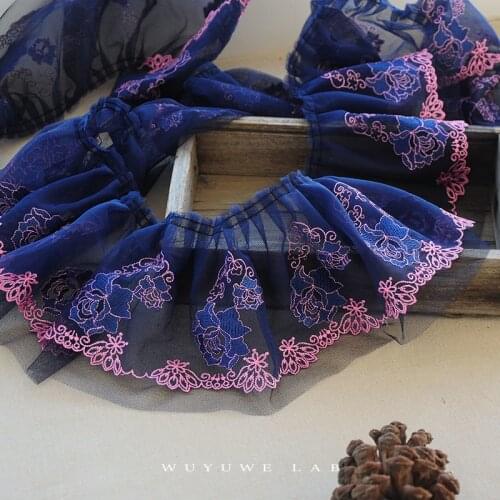 1M Pleated Black Rose Flower Embroidered Lace Fabric 15cm Lace Trim Ribbon DIY Guipure Sewing Curtain Craft Supplies Dentelle