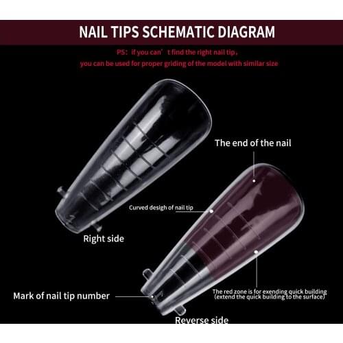 120pcs Quick Modeling Nail Extension Tips 12 Different Sizes Of Square Side Nail UV Generator Nail Extension Tool
