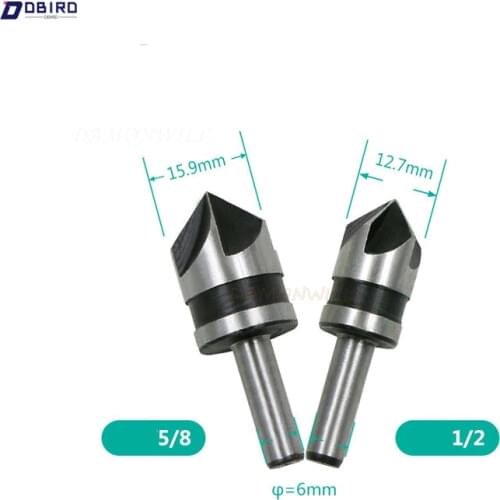 2pcs HSS 5 Flute Countersink Drill Bit 82 Degree Point Angle Chamfer Chamfering Countersinking Cutter 1/4" Round Shank Tool