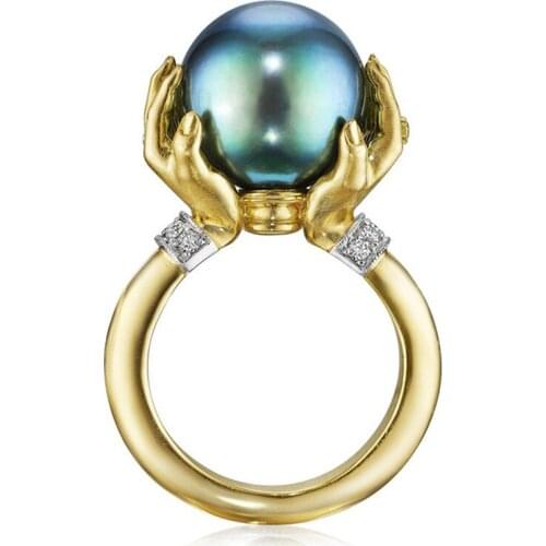 2020 New Arrival Elegance Black Colors Pearl Ring For Women Fashion Wedding Engagement Party Jewelry Accessories Size 6-10