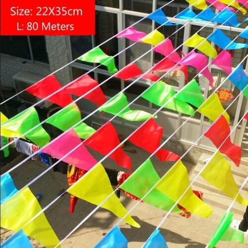 22X35cm) 80 Meters Colourful Bunting Banner Flag Wedding Triangles flag Garland Party Decor Pennant Promotion Party Supplies