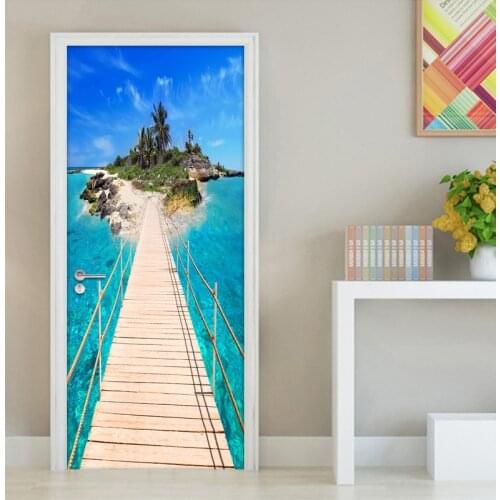 3D Door Sticker Wall Decal DIY Self-adhesive Waterproof Sea Island Mural Home Decoration Door Wall Paper Sticker For Living Room