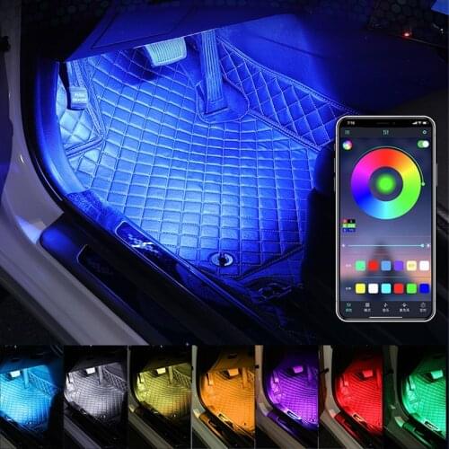 4 in 1 Car Foot Ambient LED Lamp With USB Cigarette Lighter Music Control APP RGB Auto Interior Decorative Atmosphere Lights 12V